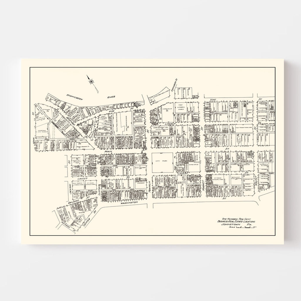 Vintage Map of Johnstown, PA Business Section 1929