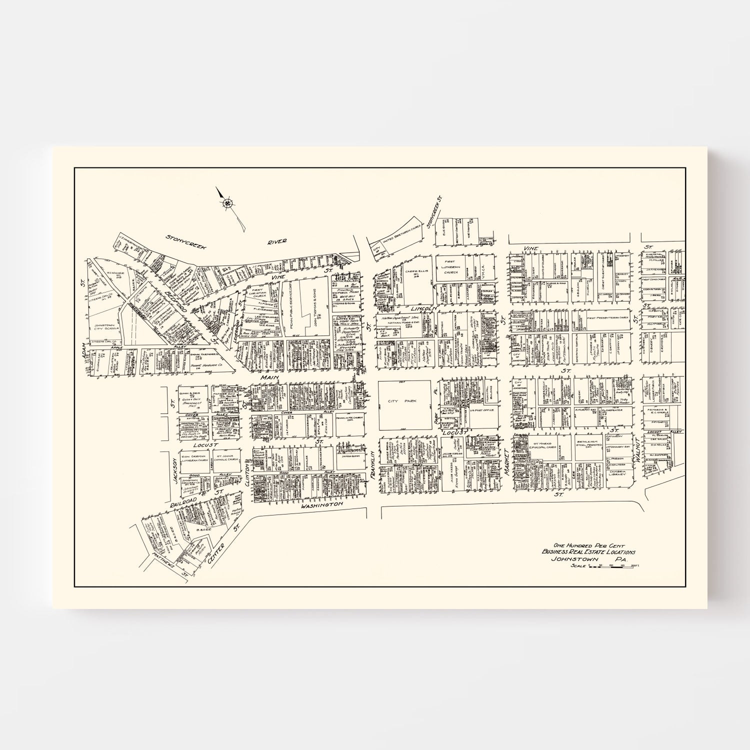 Vintage Map of Johnstown, PA Business Section 1929