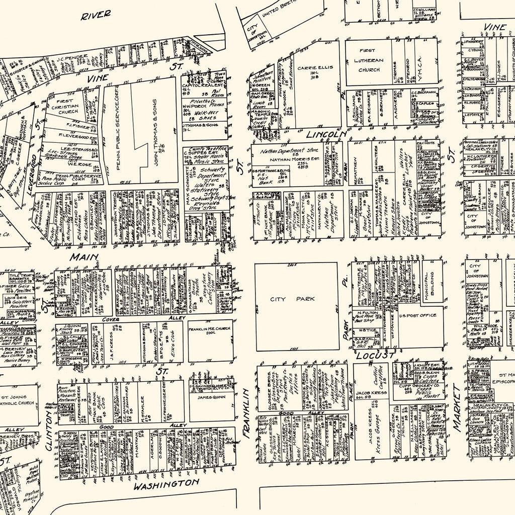 Vintage Map of Johnstown, PA Business Section 1929