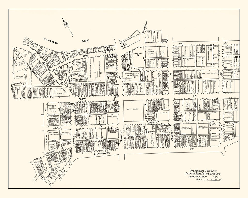 Vintage Map of Johnstown, PA Business Section 1929