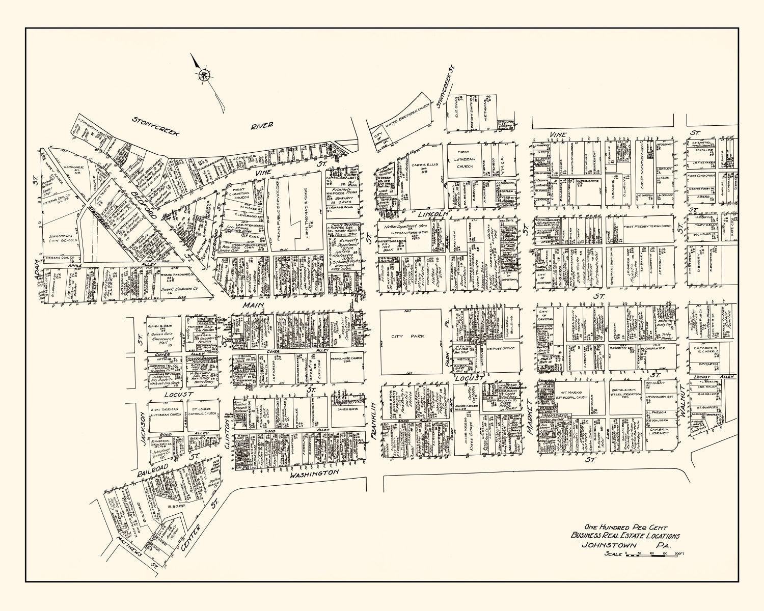 Vintage Map of Johnstown, PA Business Section 1929