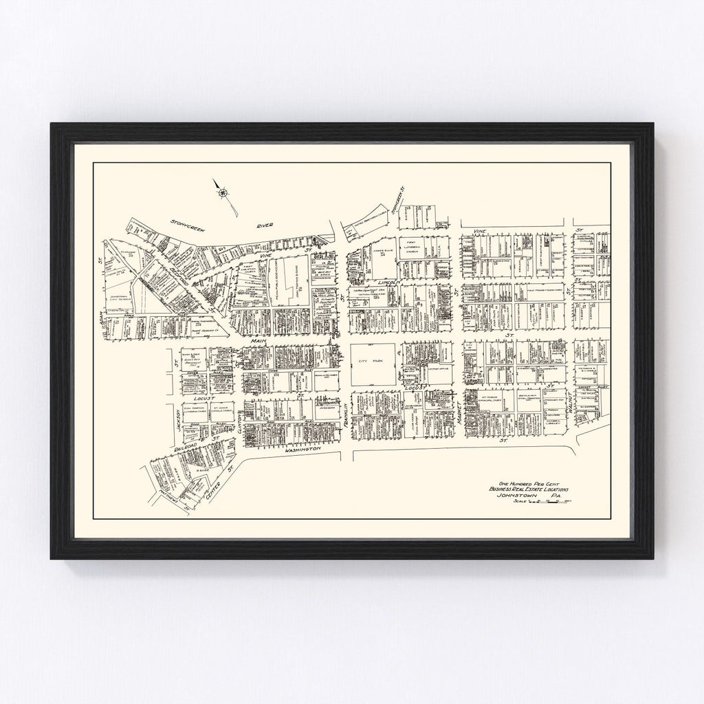 Vintage Map of Johnstown, PA Business Section 1929