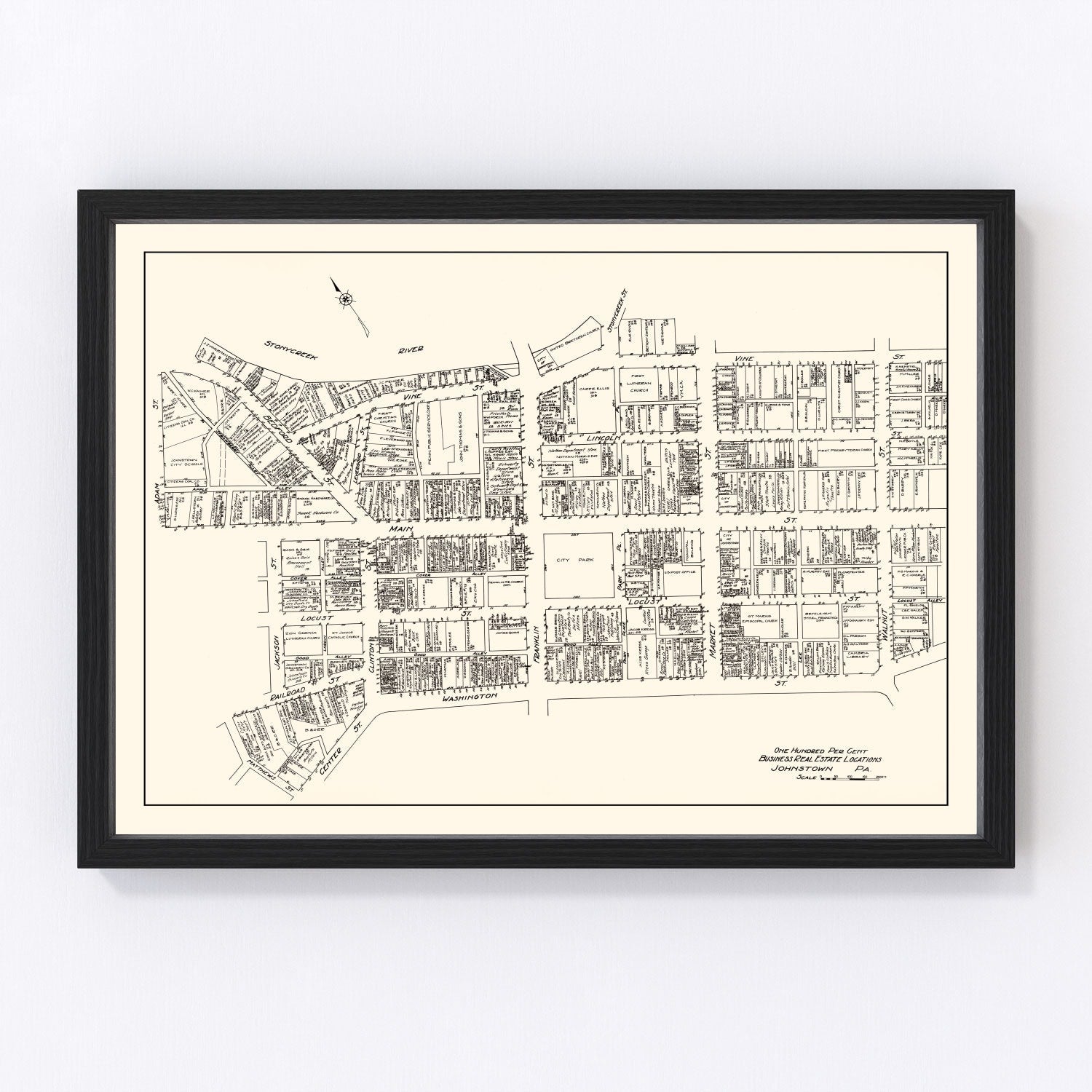 Vintage Map of Johnstown, PA Business Section 1929