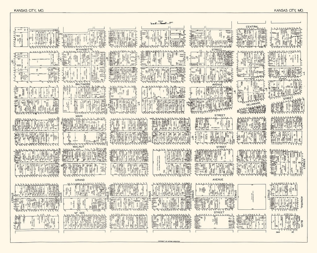 Vintage Map of Kansas City, MO Business Section 1929