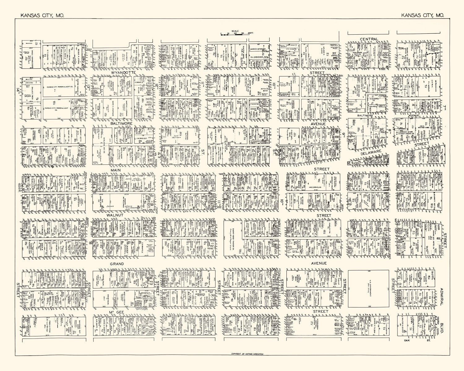 Vintage Map of Kansas City, MO Business Section 1929