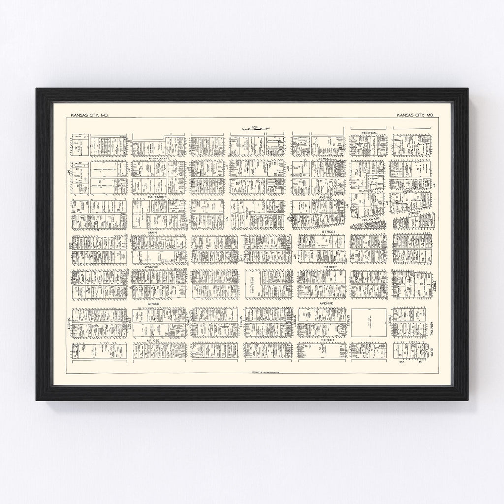 Vintage Map of Kansas City, MO Business Section 1929
