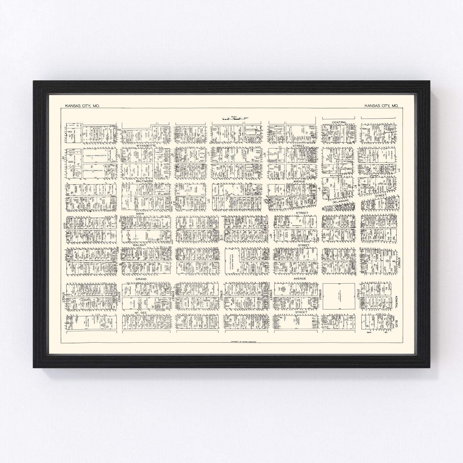 Vintage Map of Kansas City, MO Business Section 1929