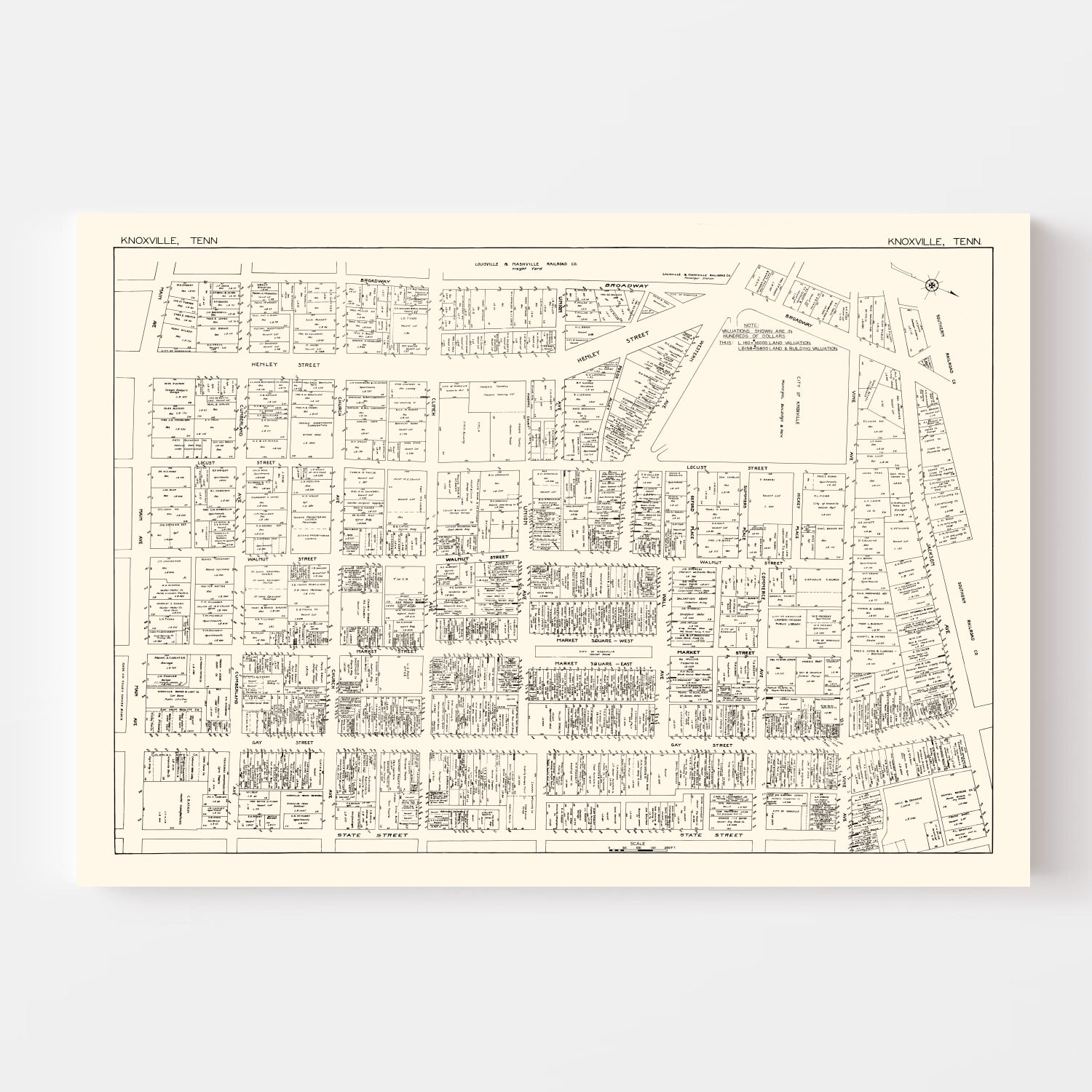 Vintage Map of Knoxville, TN Business Section 1929