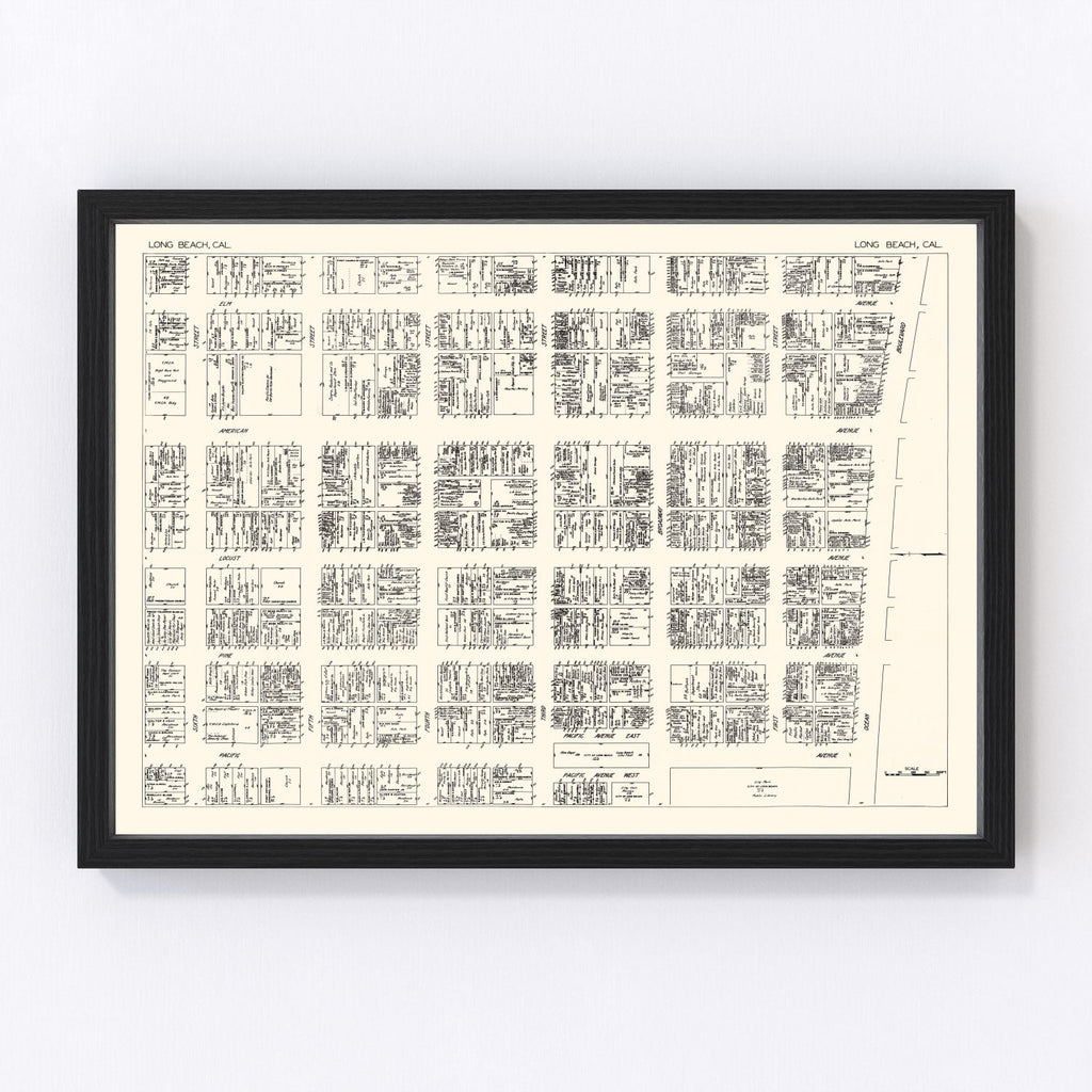 Vintage Map of Long Beach, CA Business Section 1929