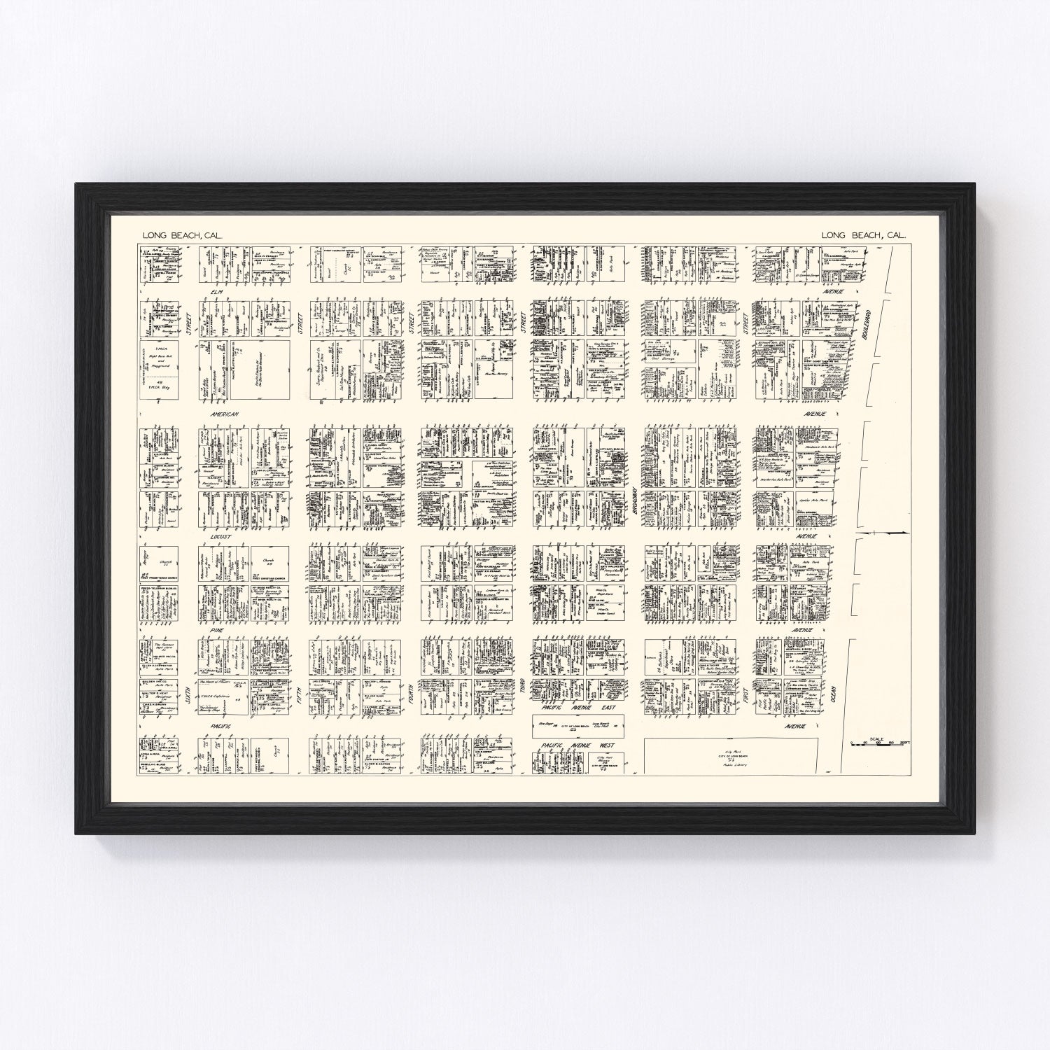 Vintage Map of Long Beach, CA Business Section 1929