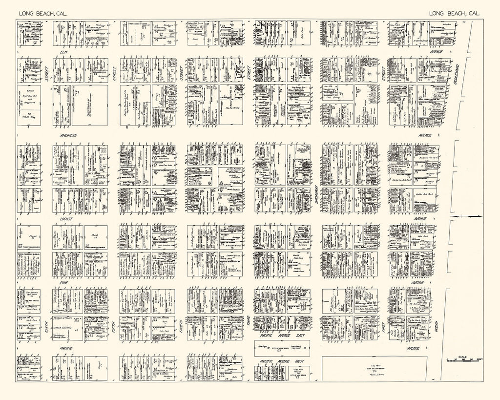 Vintage Map of Long Beach, CA Business Section 1929