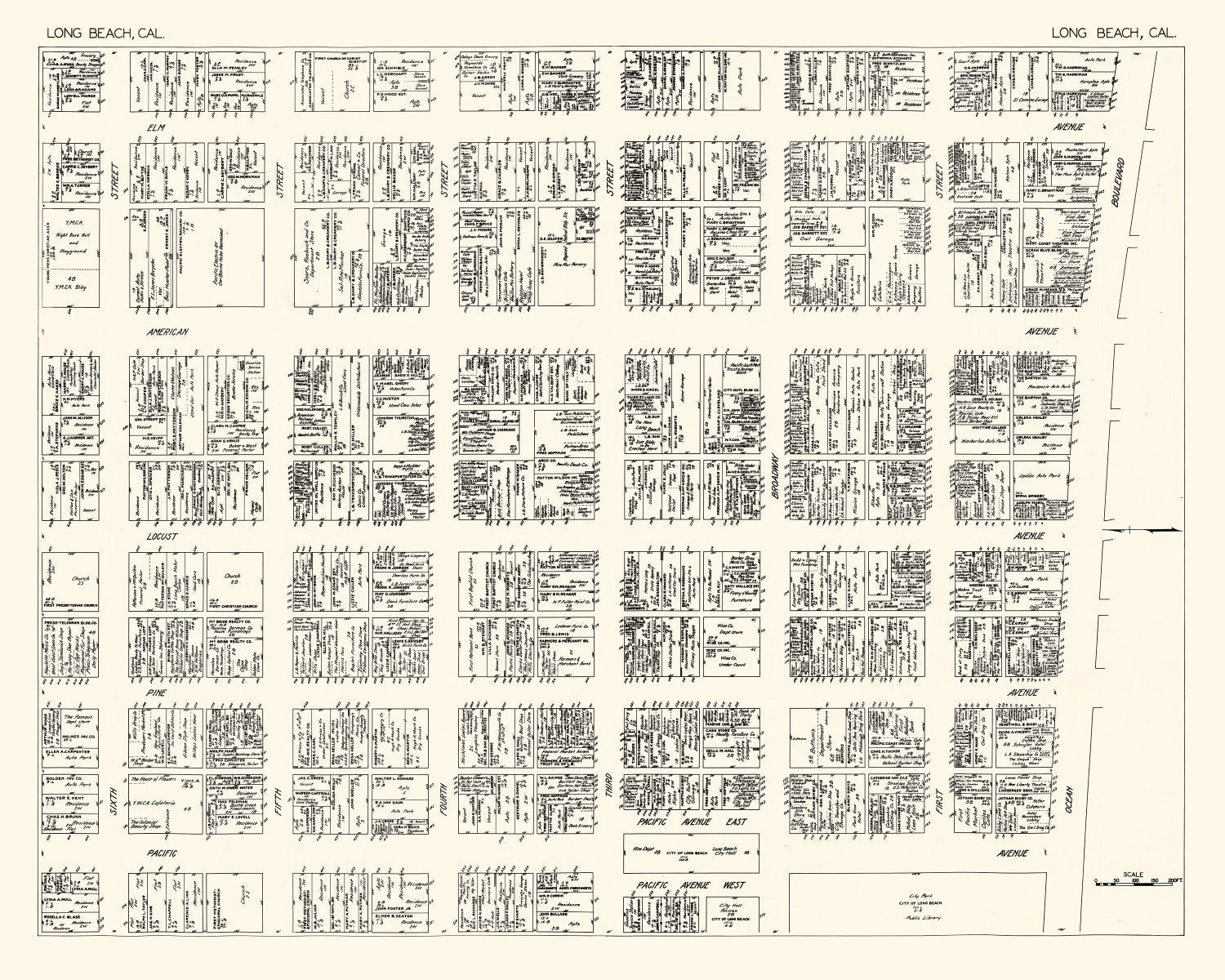 Vintage Map of Long Beach, CA Business Section 1929