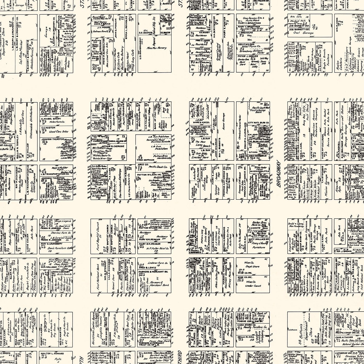 Vintage Map of Long Beach, CA Business Section 1929