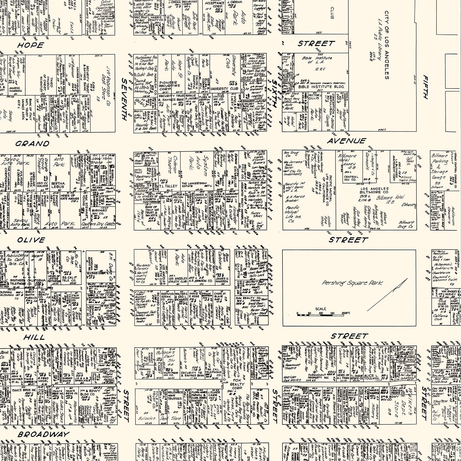 Vintage Map of Los Angeles, CA Business Section 1929