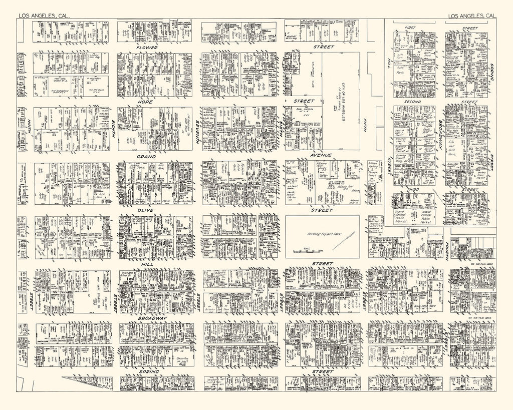Vintage Map of Los Angeles, CA Business Section 1929