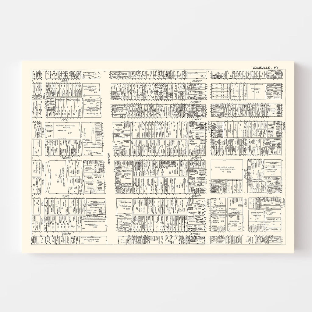 Vintage Map of Louisvillle, KY Business Section 1929