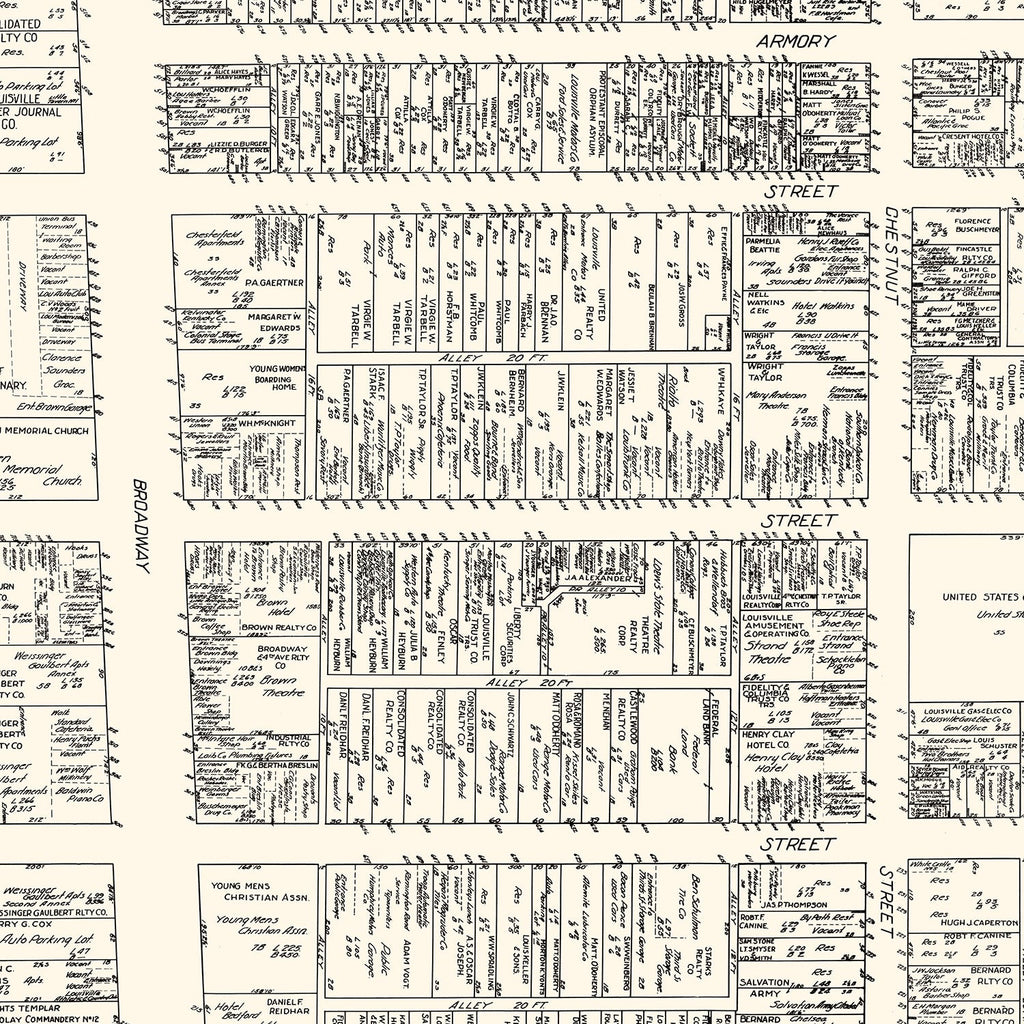Vintage Map of Louisvillle, KY Business Section 1929