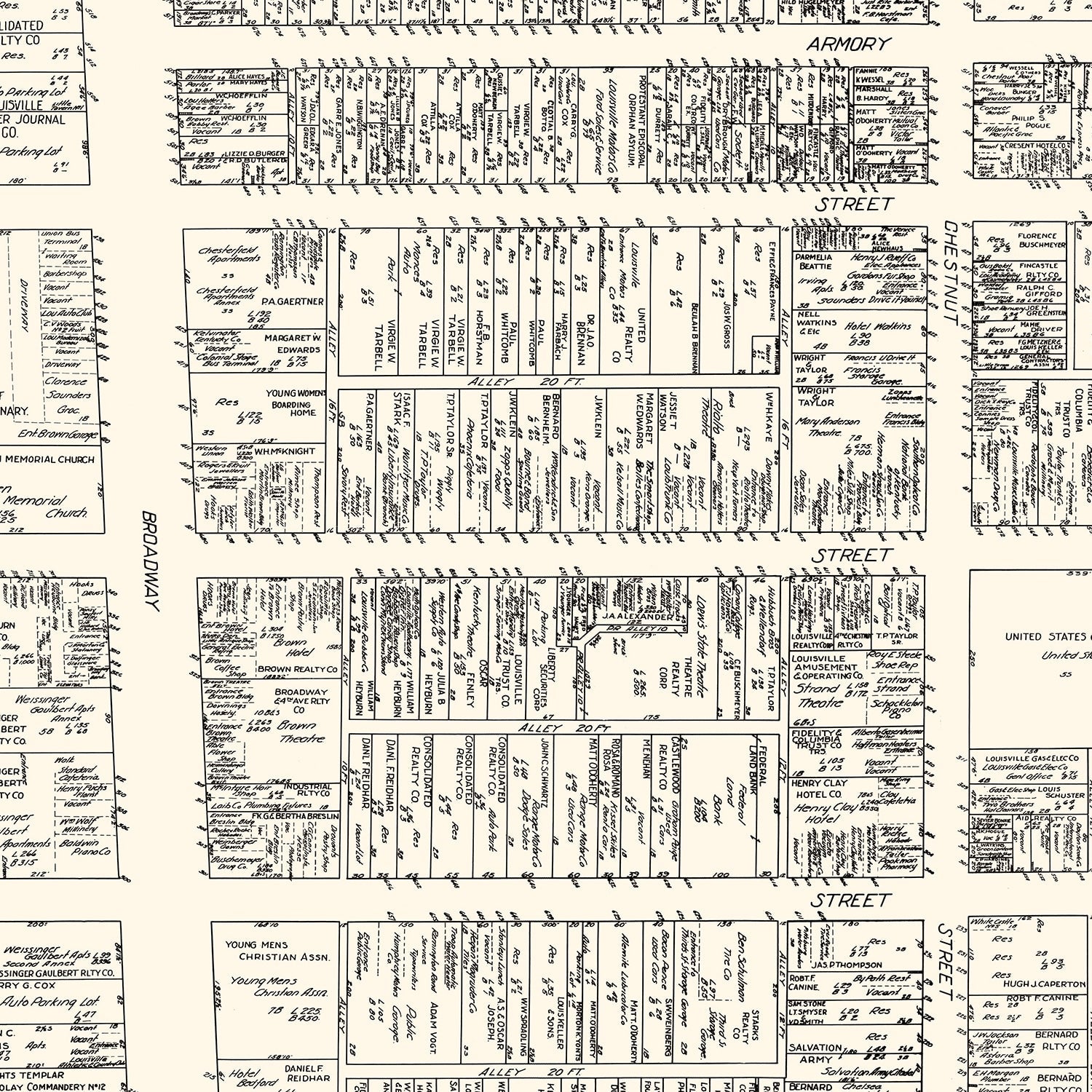 Vintage Map of Louisvillle, KY Business Section 1929