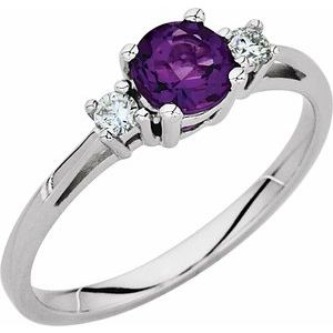 14K White Gold Natural Amethyst & .08 CTW Natural Diamond Ring