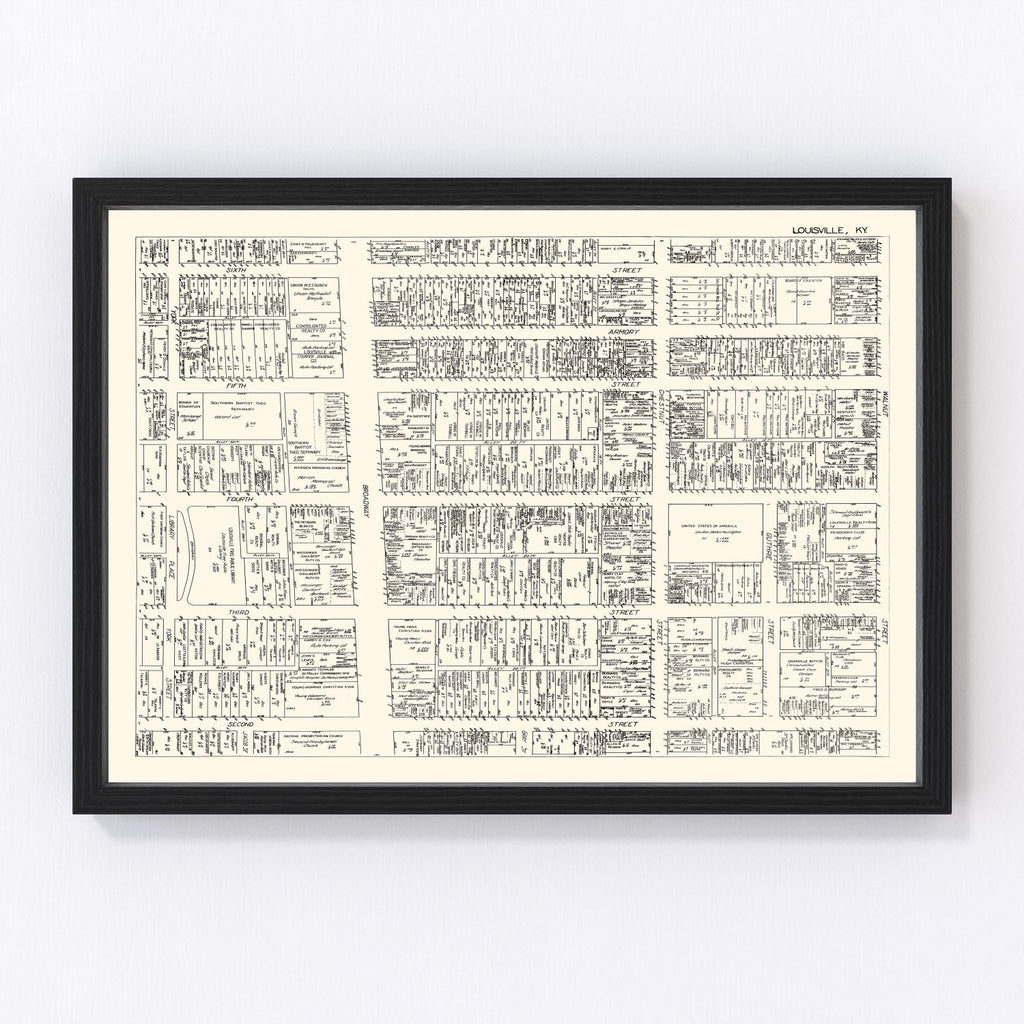 Vintage Map of Louisvillle, KY Business Section 1929