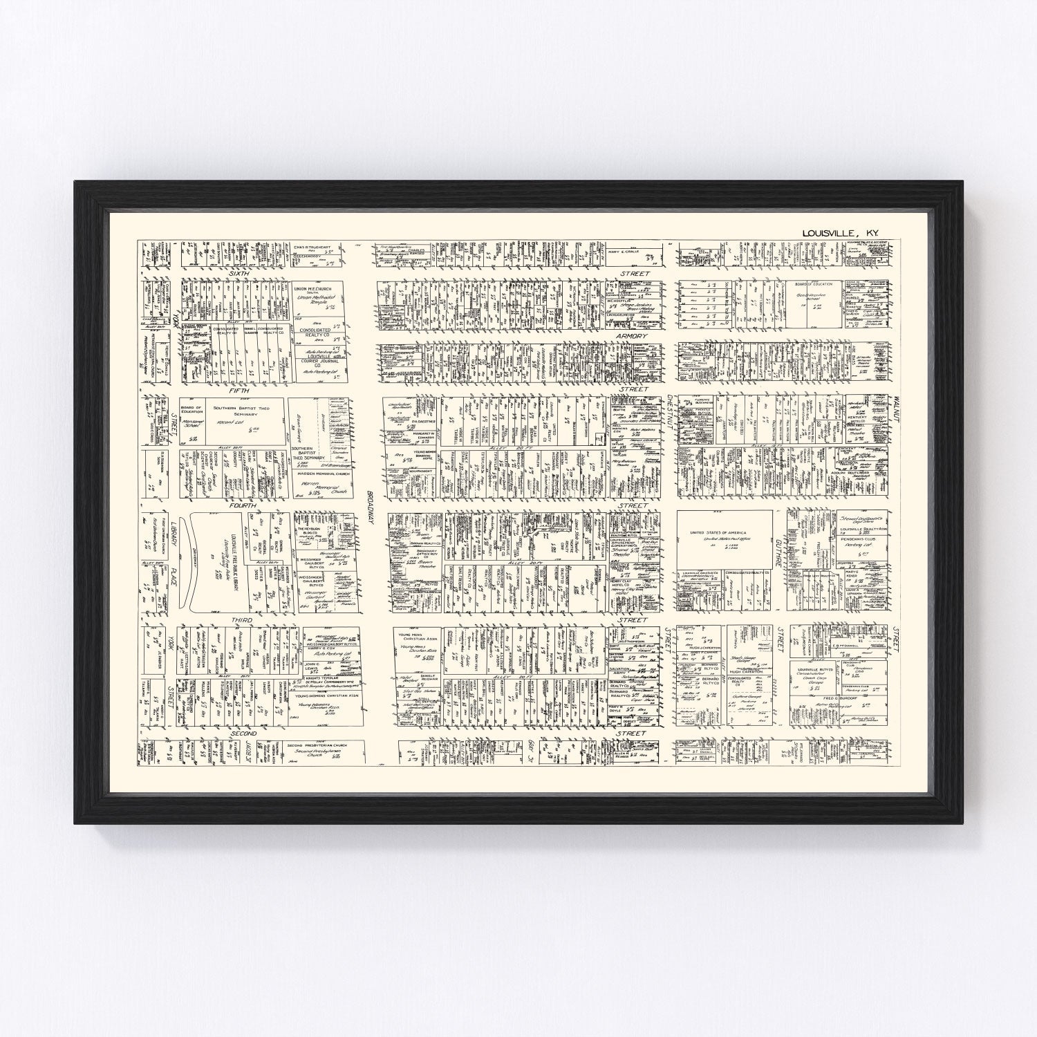 Vintage Map of Louisvillle, KY Business Section 1929