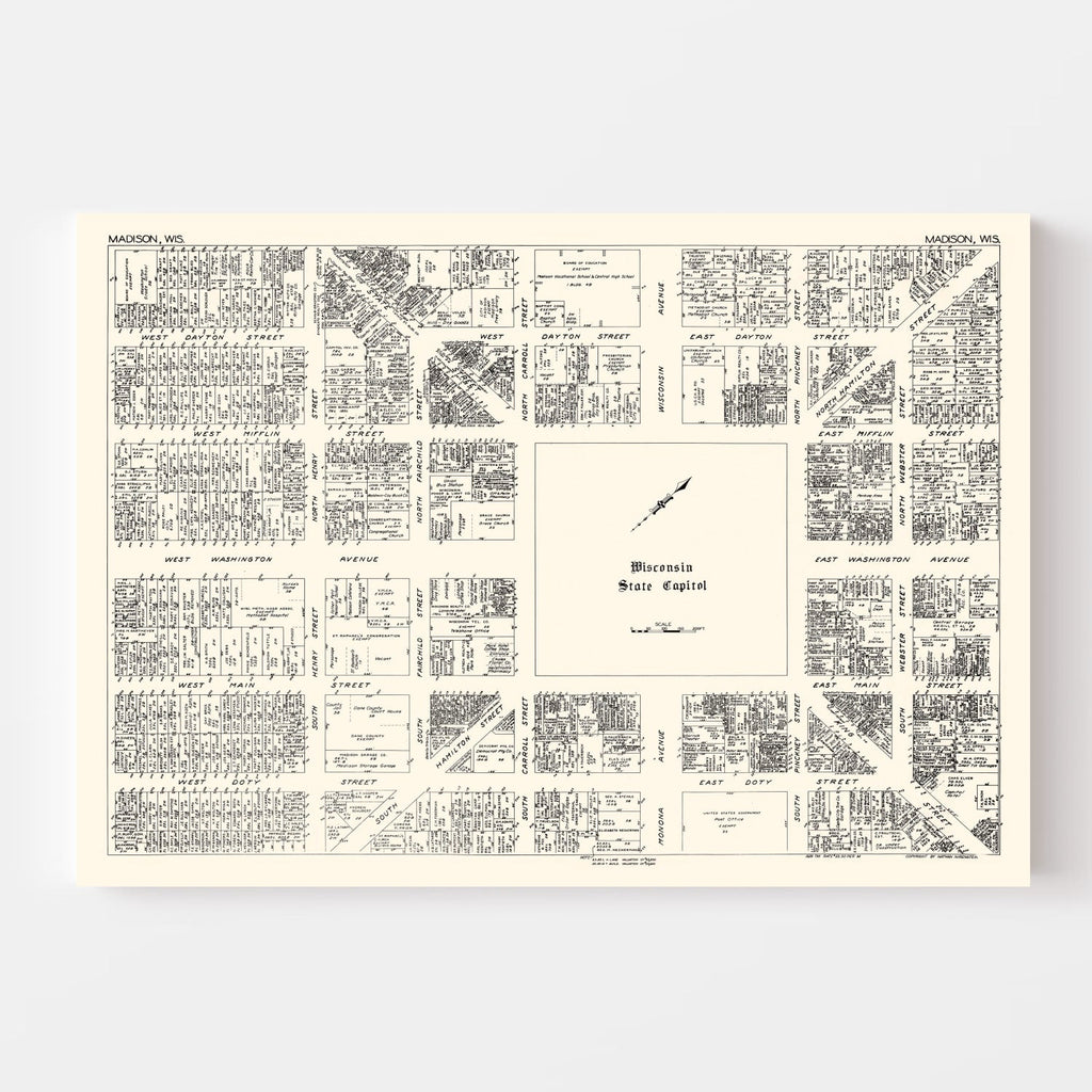 Vintage Map of Madison, WI Business Section 1929