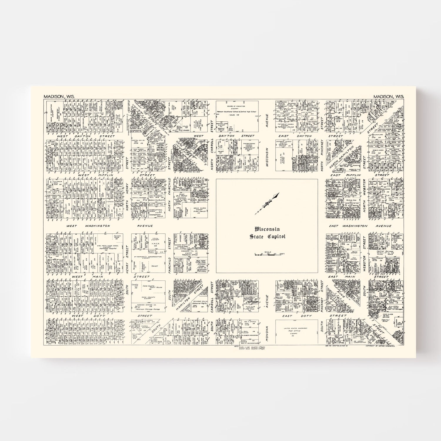 Vintage Map of Madison, WI Business Section 1929