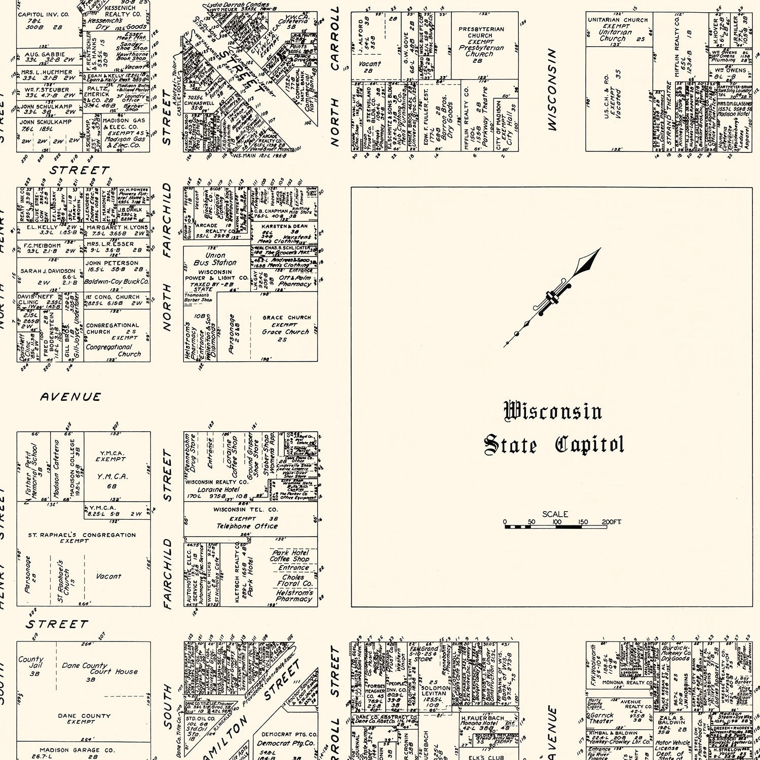 Vintage Map of Madison, WI Business Section 1929