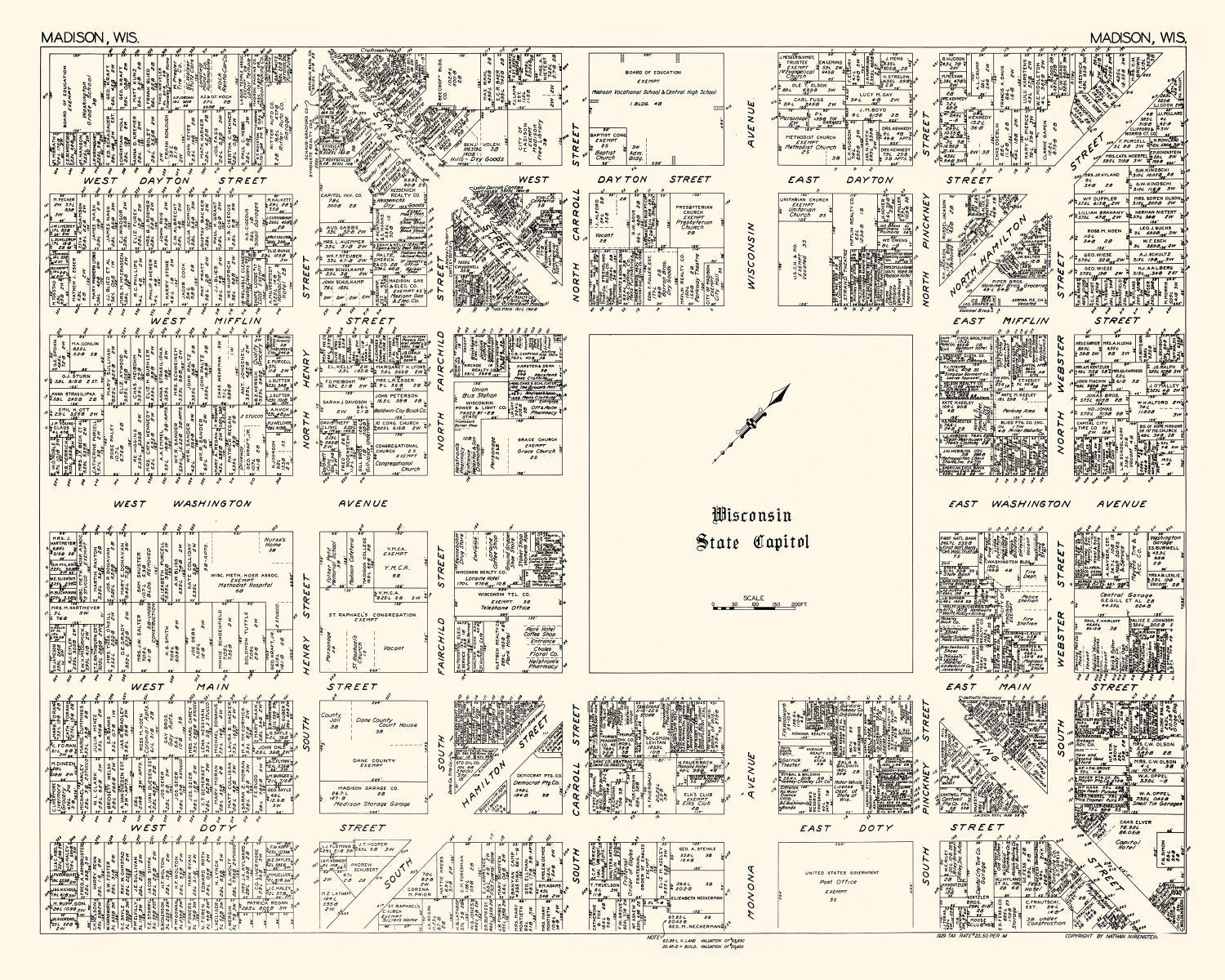 Vintage Map of Madison, WI Business Section 1929