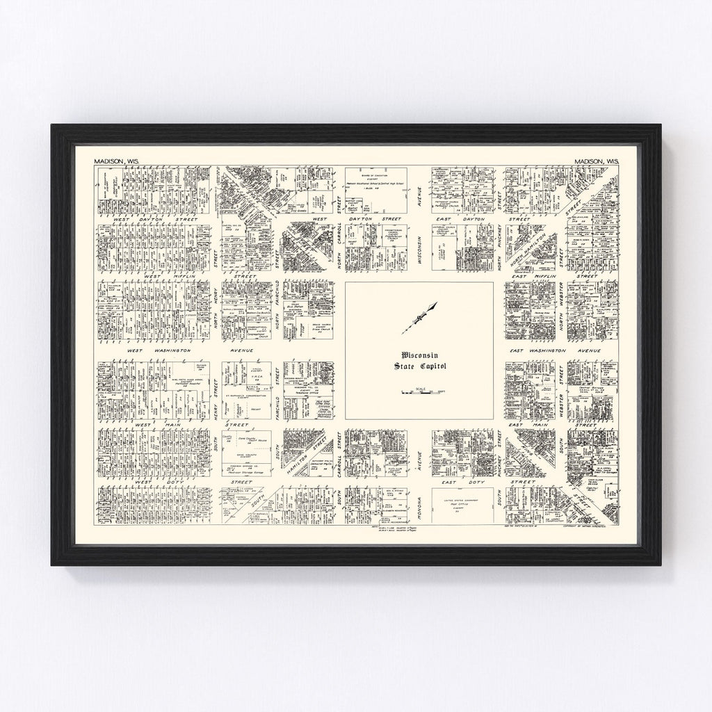 Vintage Map of Madison, WI Business Section 1929