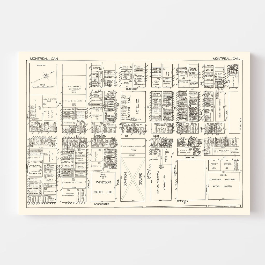 Vintage Map of Montreal, Canada 1929