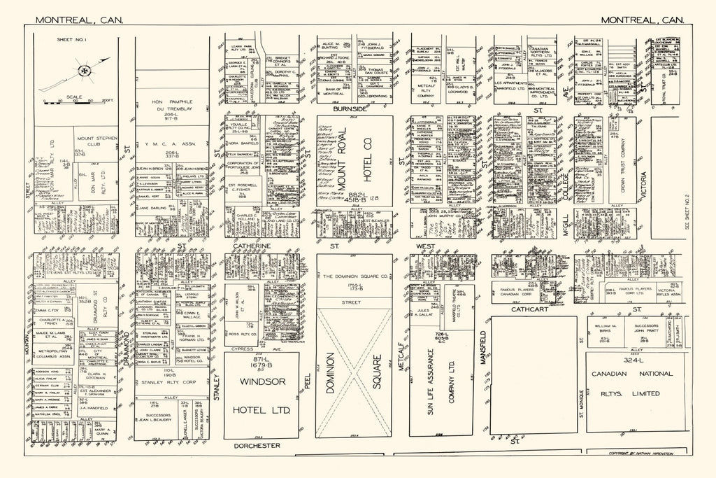 Vintage Map of Montreal, Canada 1929