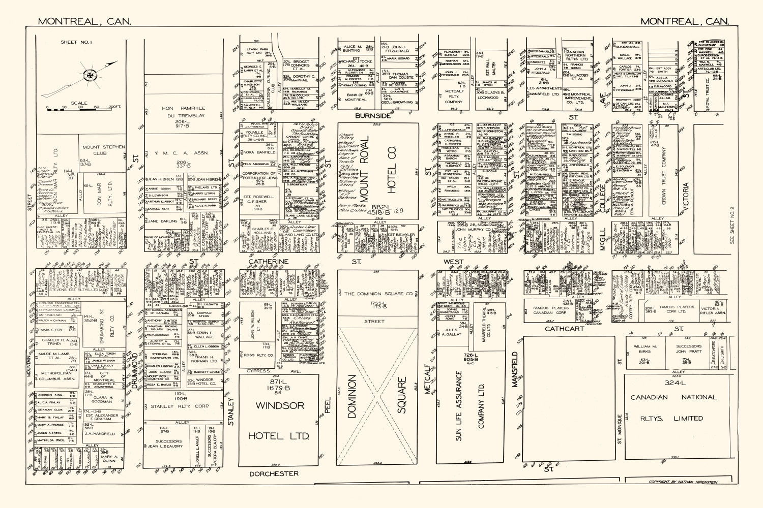 Vintage Map of Montreal, Canada 1929