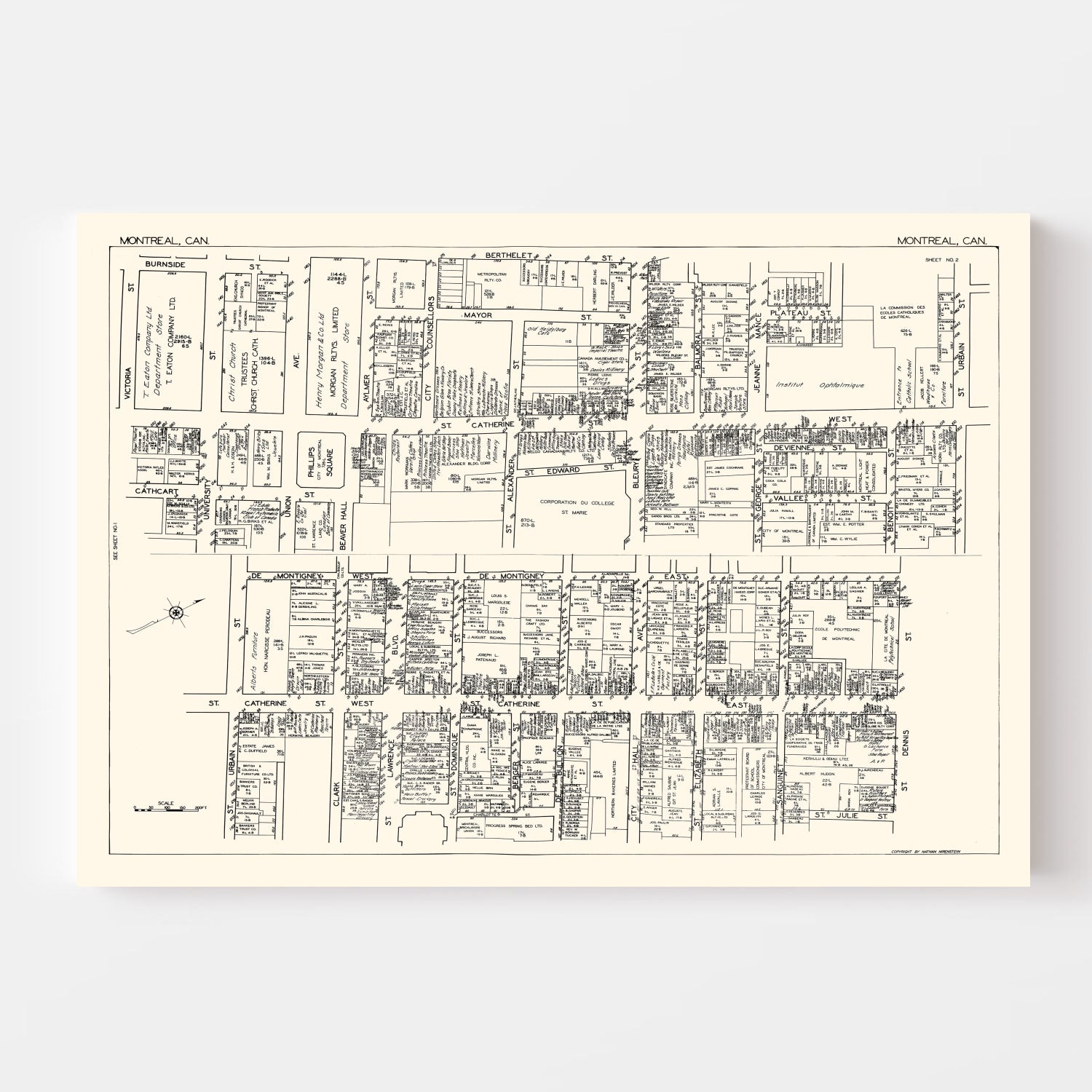 Vintage Map of Montreal, Canada 1929