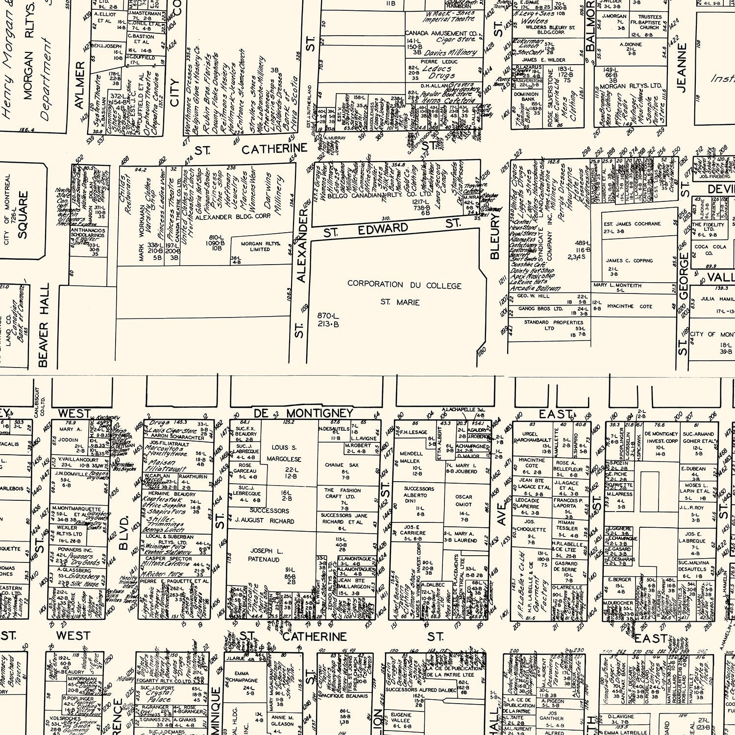 Vintage Map of Montreal, Canada 1929