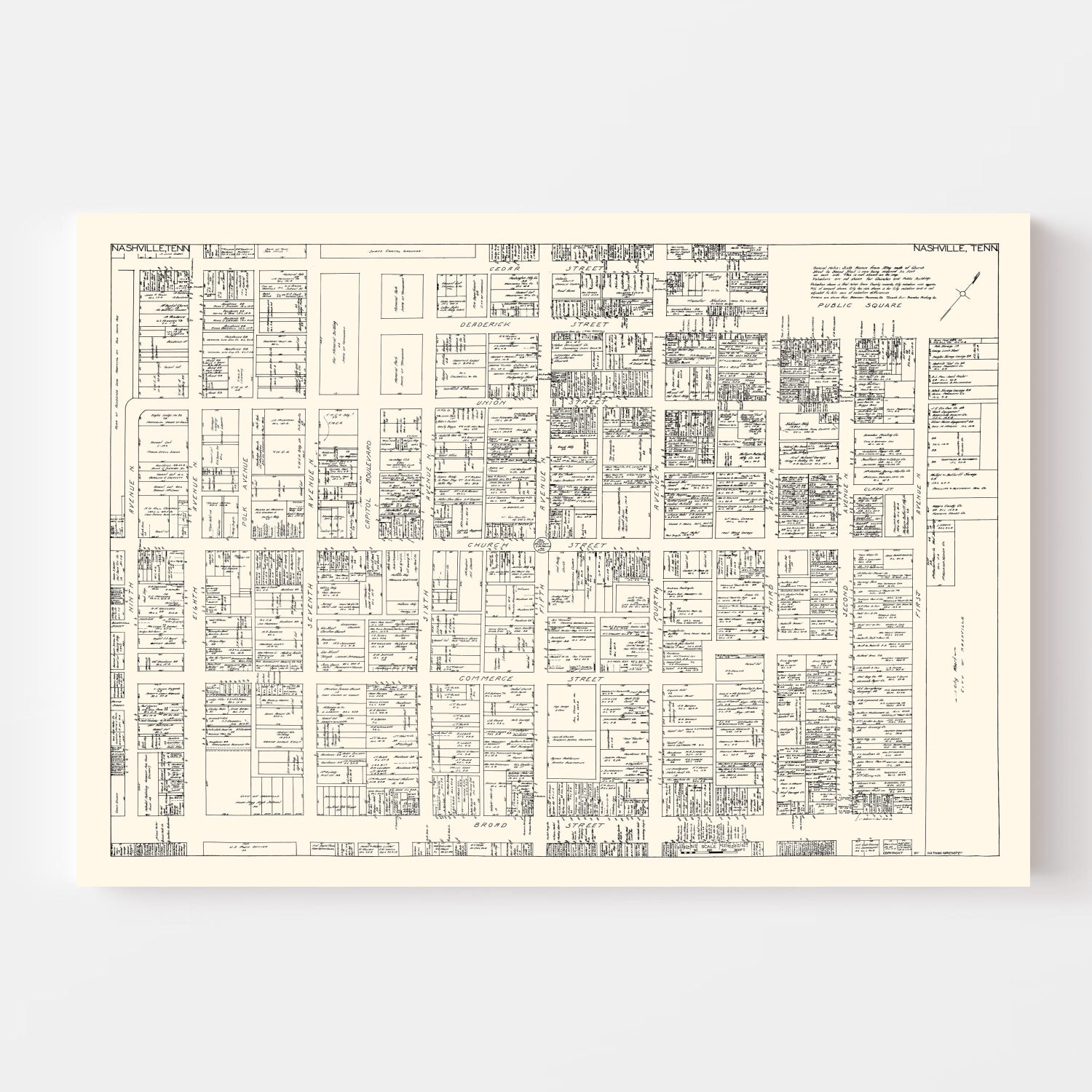 Vintage Map of Nashville, TN Business Section 1929