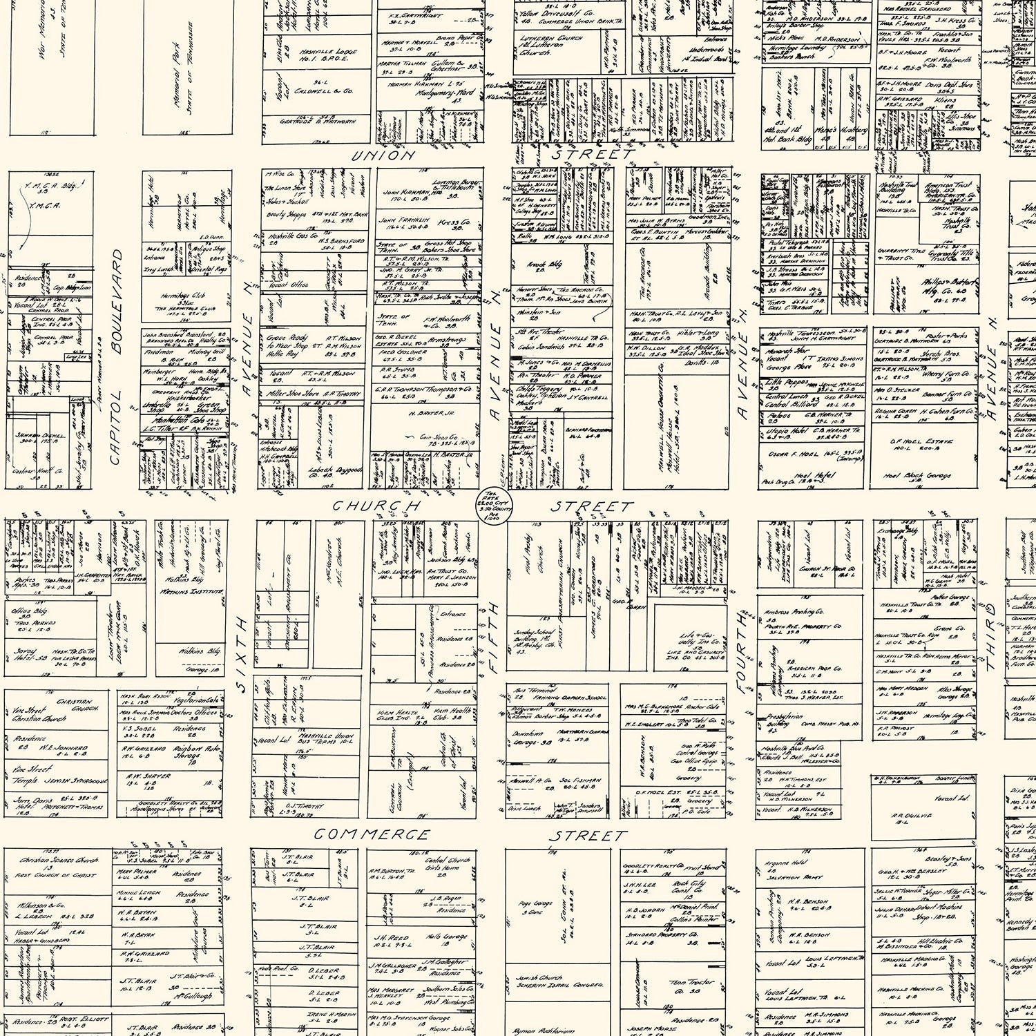 Vintage Map of Nashville, TN Business Section 1929