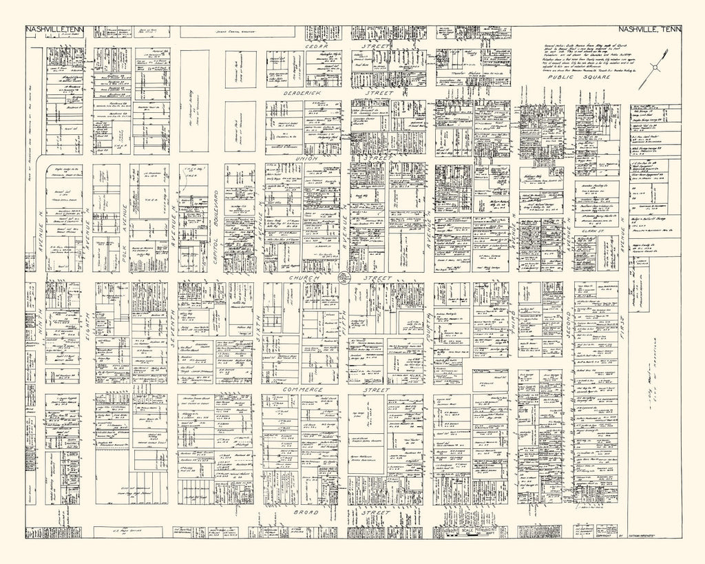 Vintage Map of Nashville, TN Business Section 1929