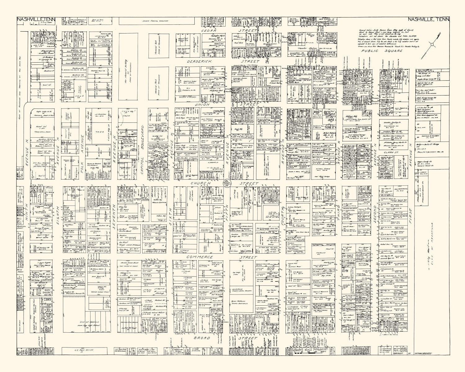 Vintage Map of Nashville, TN Business Section 1929