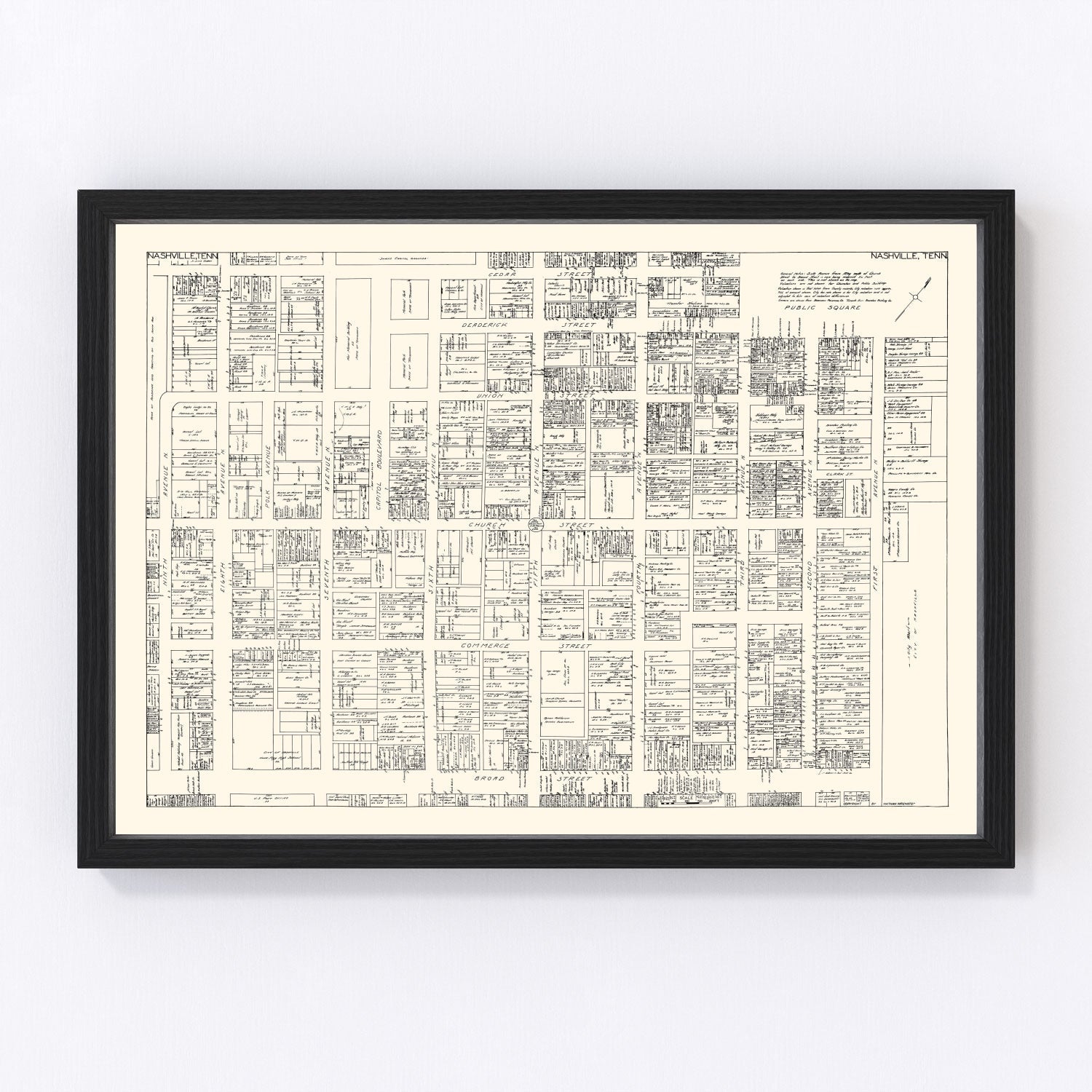 Vintage Map of Nashville, TN Business Section 1929