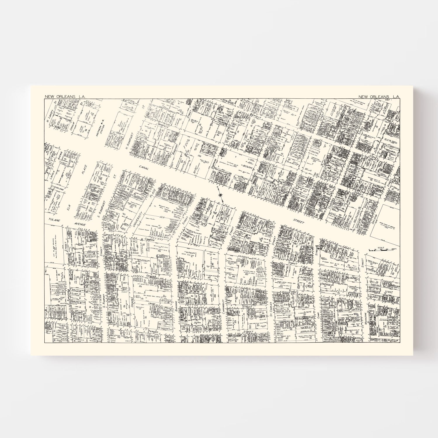 Vintage Map of New Orleans, LA Business Section 1929