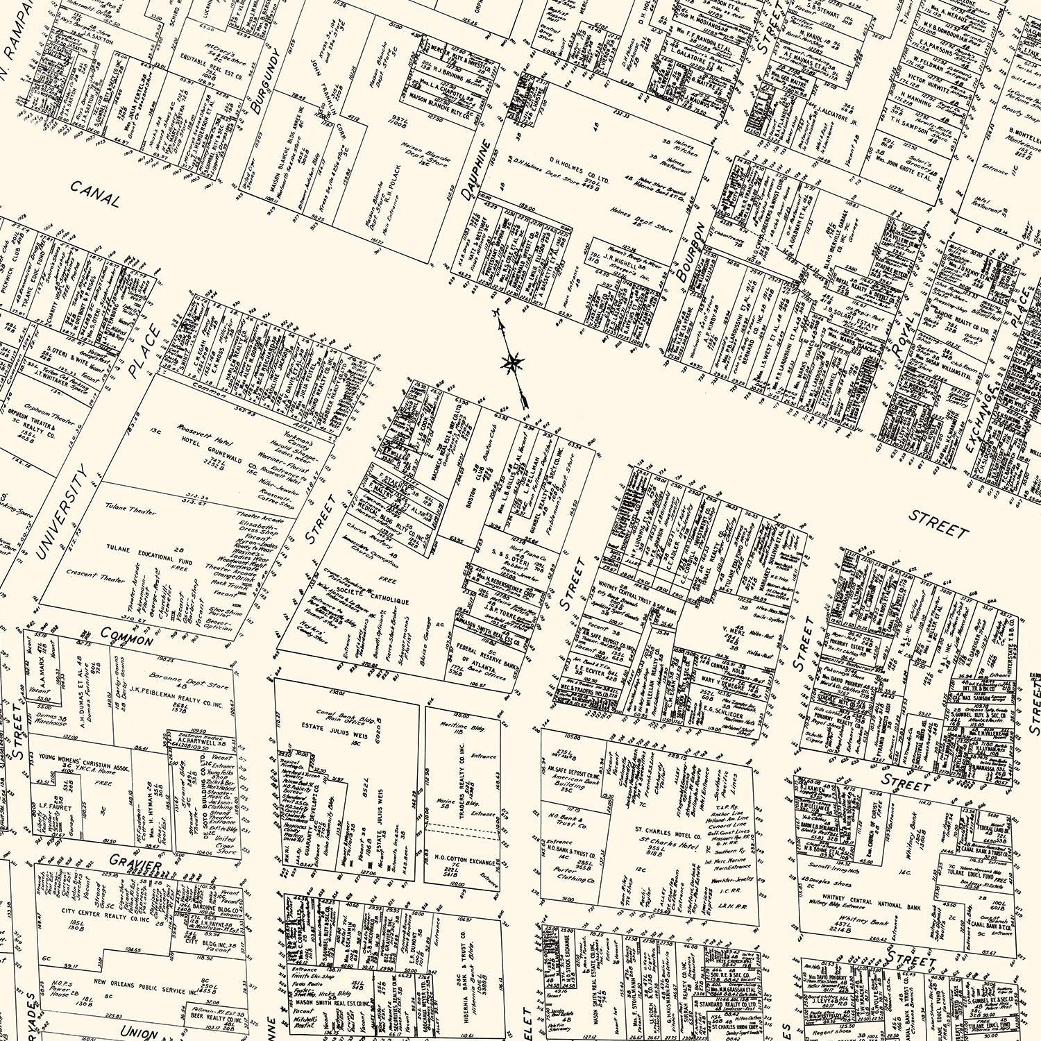 Vintage Map of New Orleans, LA Business Section 1929