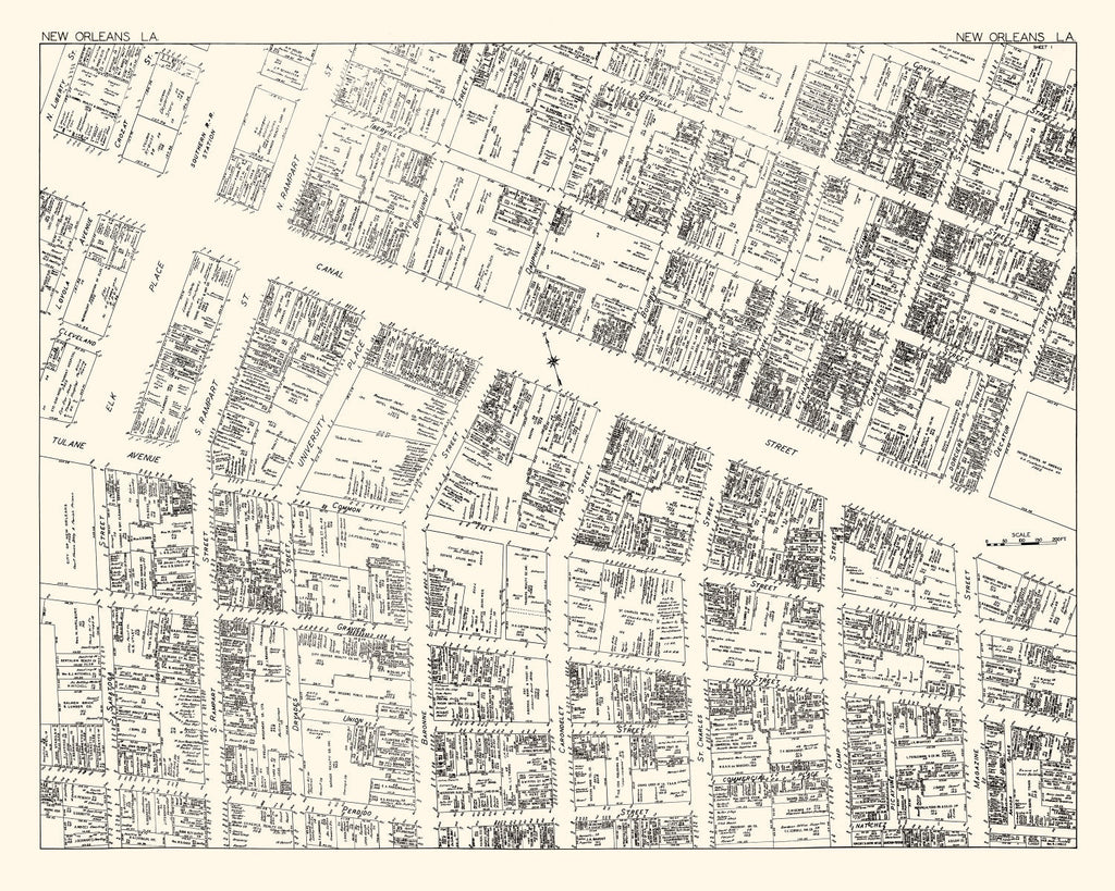 Vintage Map of New Orleans, LA Business Section 1929