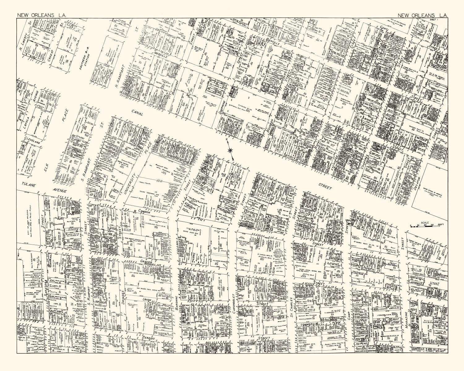 Vintage Map of New Orleans, LA Business Section 1929