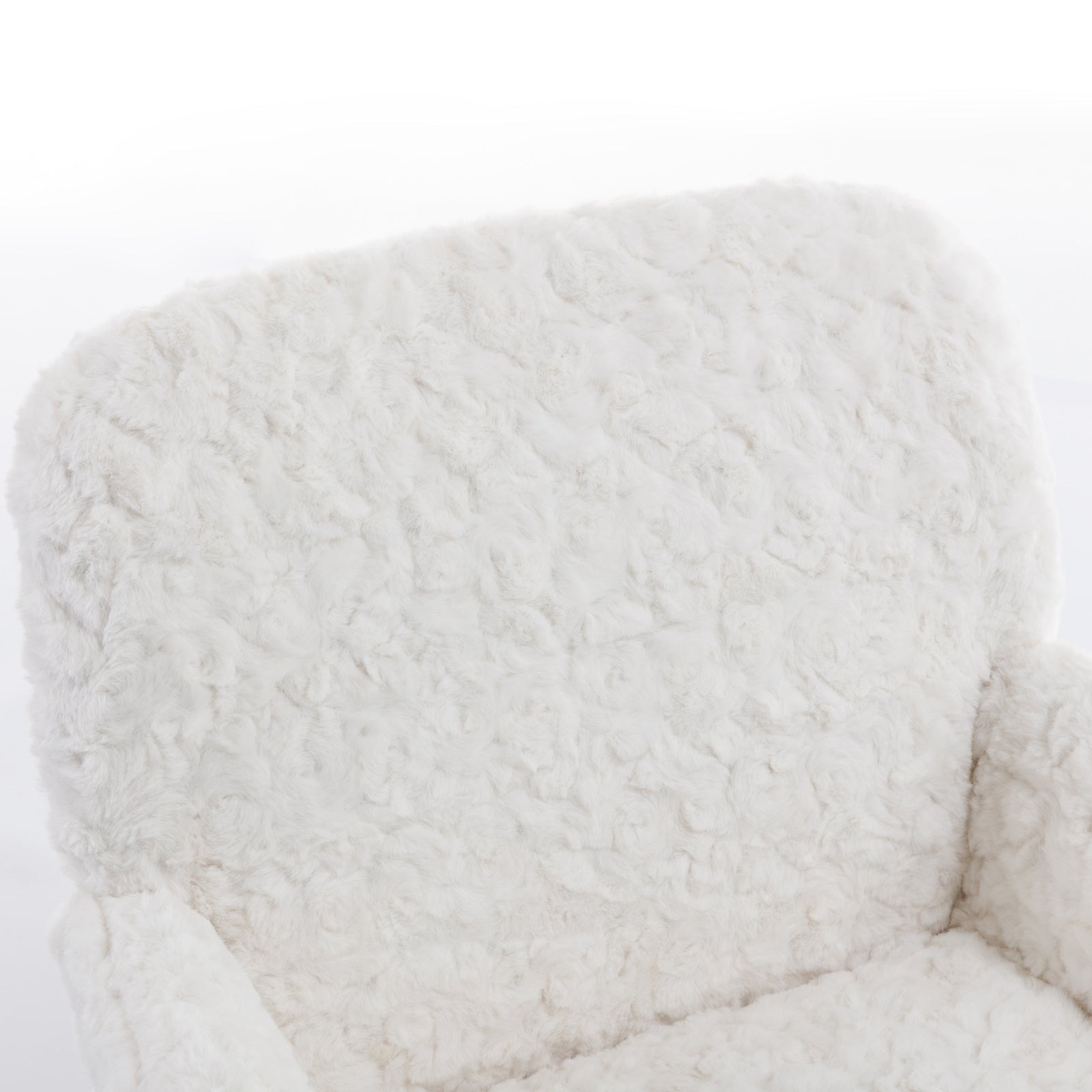 A&A Furniture Artificial Rabbit Hair Office Chair with Golden Metal Base, Adjustable Swivel Vanity Chair, Beige Velvet