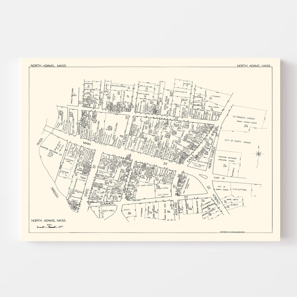 Vintage Map of North Adams, MA Business Section 1929