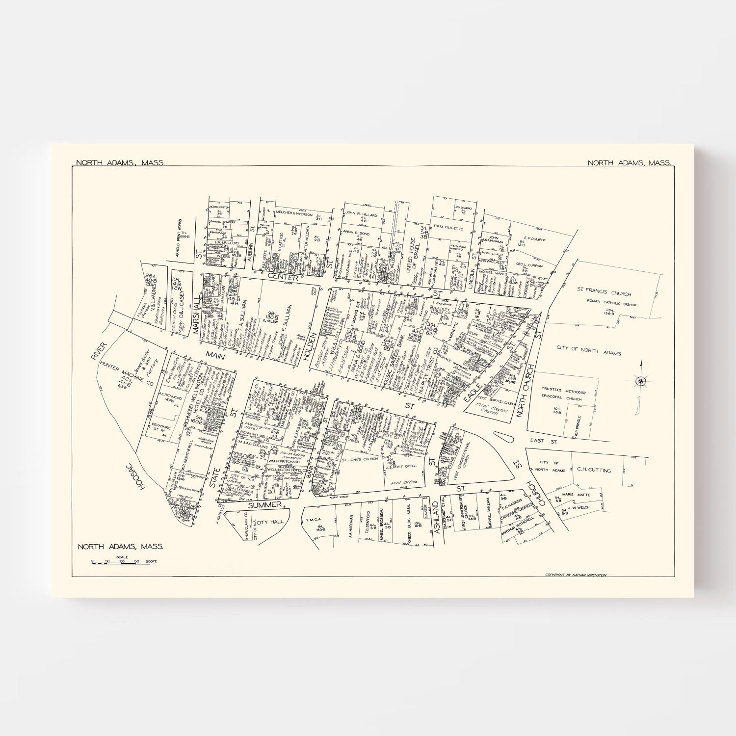 Vintage Map of North Adams, MA Business Section 1929