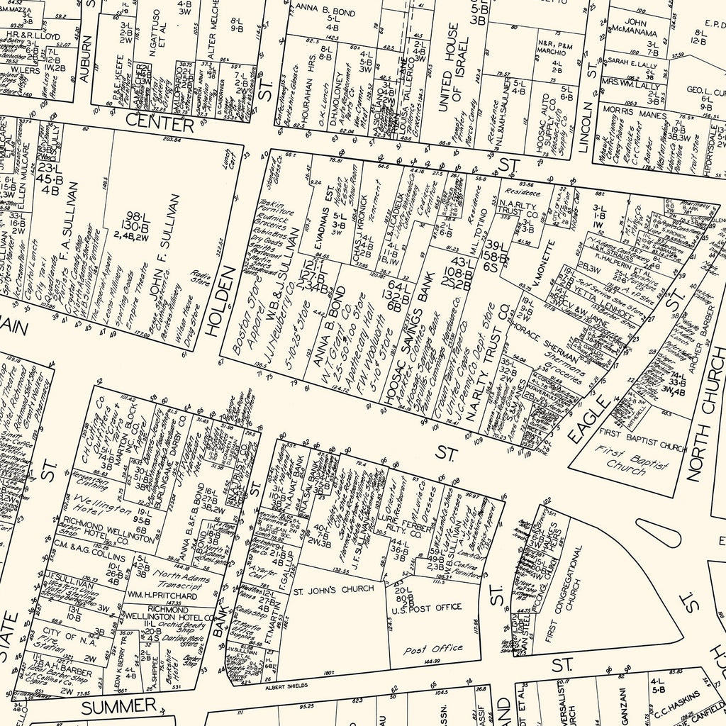 Vintage Map of North Adams, MA Business Section 1929