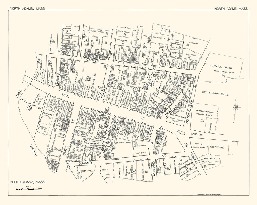 Vintage Map of North Adams, MA Business Section 1929