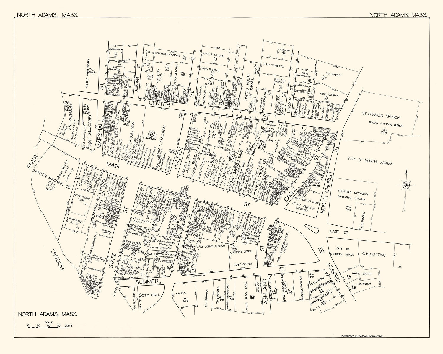 Vintage Map of North Adams, MA Business Section 1929